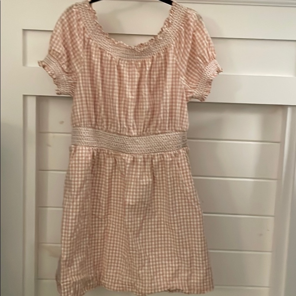 J Crew Puff Sleeve Gingham Smocked Dress L